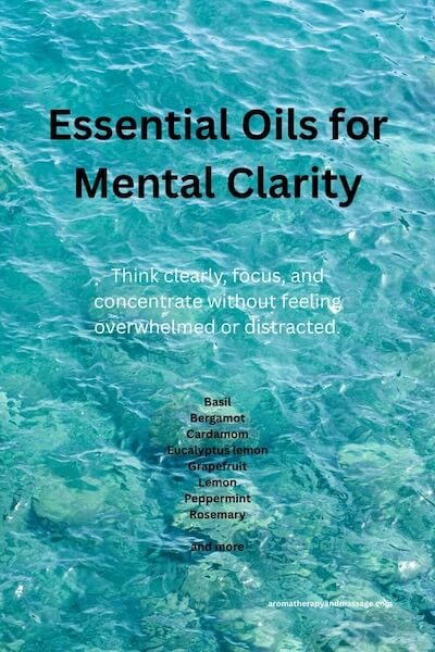 Water background with the words Essential Oils for Mental Clarity.