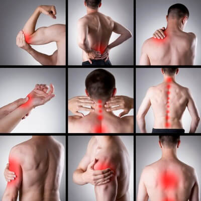 Collage image showing various areas of pain on a man | Massage For Chronic Pain