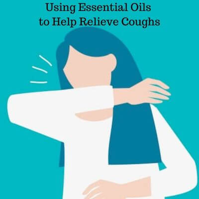 Carton of woman coughing into her elbow, with the words Using Essential Oils to Help Relieve Coughs