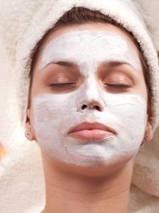 Woman with facial mask.