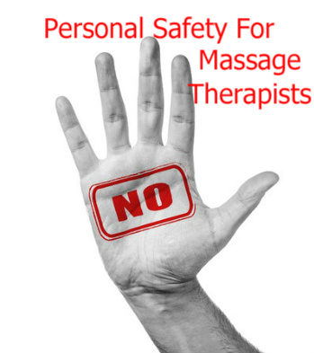 Hand held in the stop gesture with the words Safet For Massage Therapists