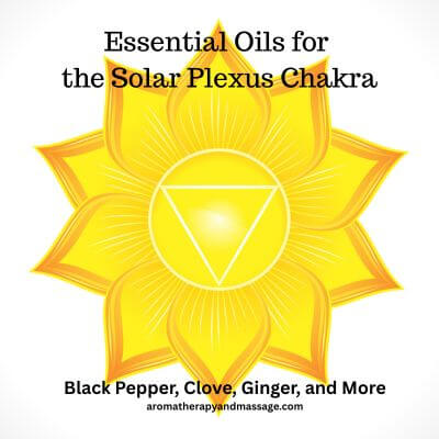 Symbolic representation of third chakra with the words Essential Oils for the Solar Plexus Chakra.