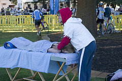 Sports massage at a triathlon.